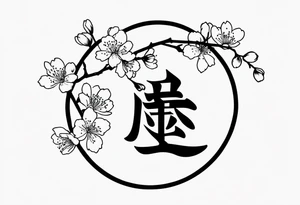 Kanji letter for shadow inside half circle with cherry blossoms tattoo idea