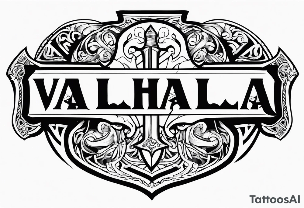 Valhalla sword shield axe heaven tattoo idea