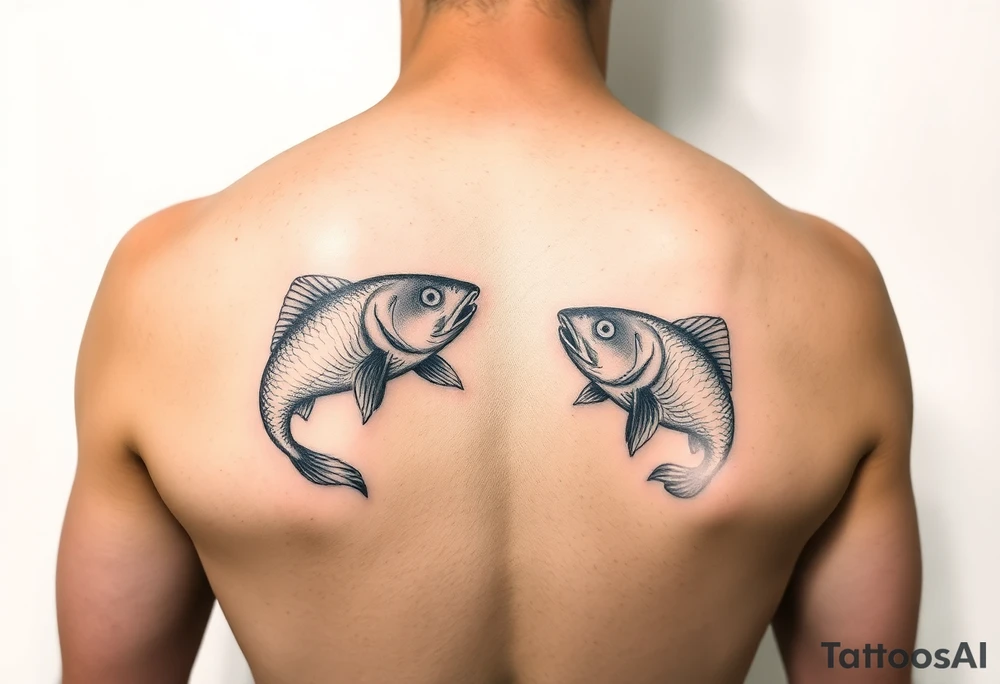 Using the letter P in 
to create two fish swimming in opposite direction tattoo idea