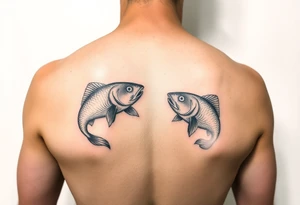 Using the letter P in 
to create two fish swimming in opposite direction tattoo idea