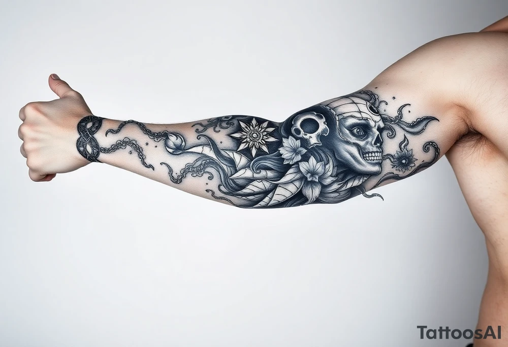 Full leg tattoo with jujutsu, Kaisen, solo leveling and demon slayer ideas tattoo idea