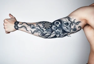 Full leg tattoo with jujutsu, Kaisen, solo leveling and demon slayer ideas tattoo idea