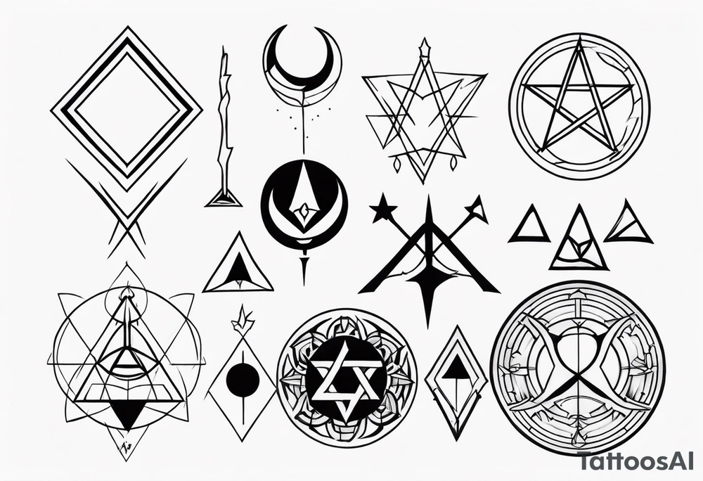 Geometric satanic symbols tattoo idea