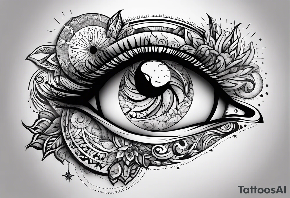 Eye, moon and sun tattoo idea