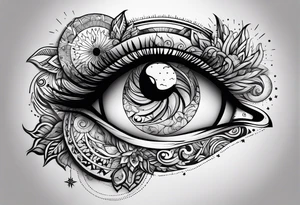 Eye, moon and sun tattoo idea