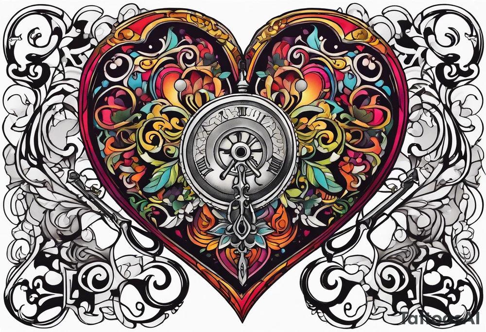 heart shaped antique skeleton key tattoo idea