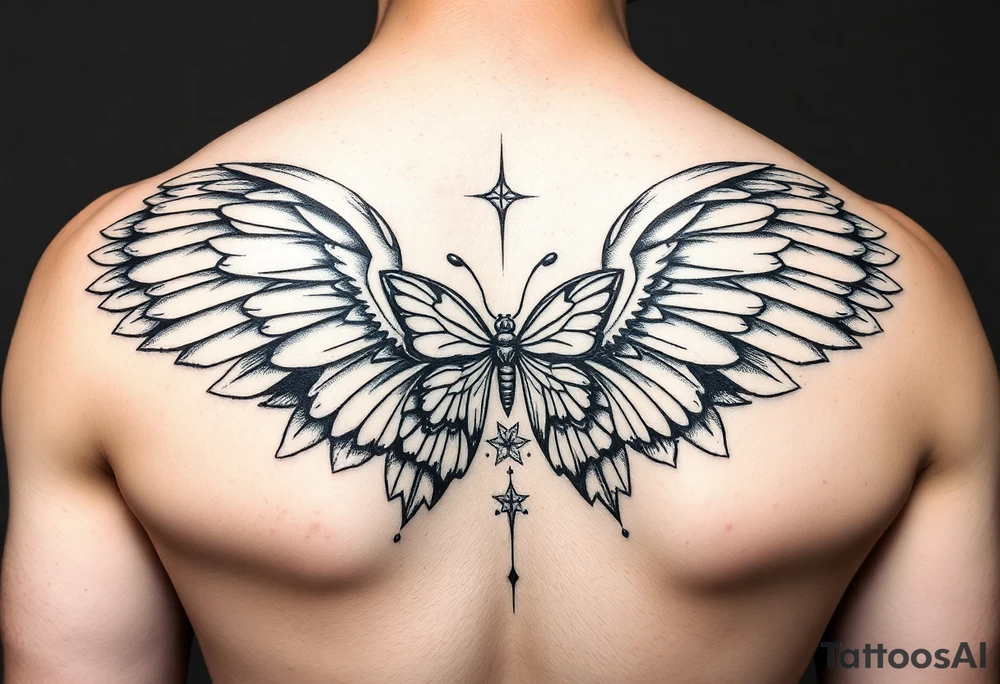 Cupid and psyche Greek mythology  inspired using angel wings and butterfly wings as core concepts- more illustrative and mythological for arm tattoo tattoo idea