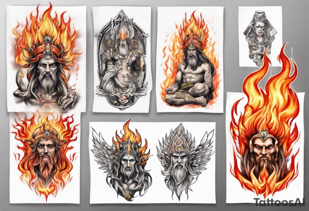 Spiritual gods on fire tattoo idea