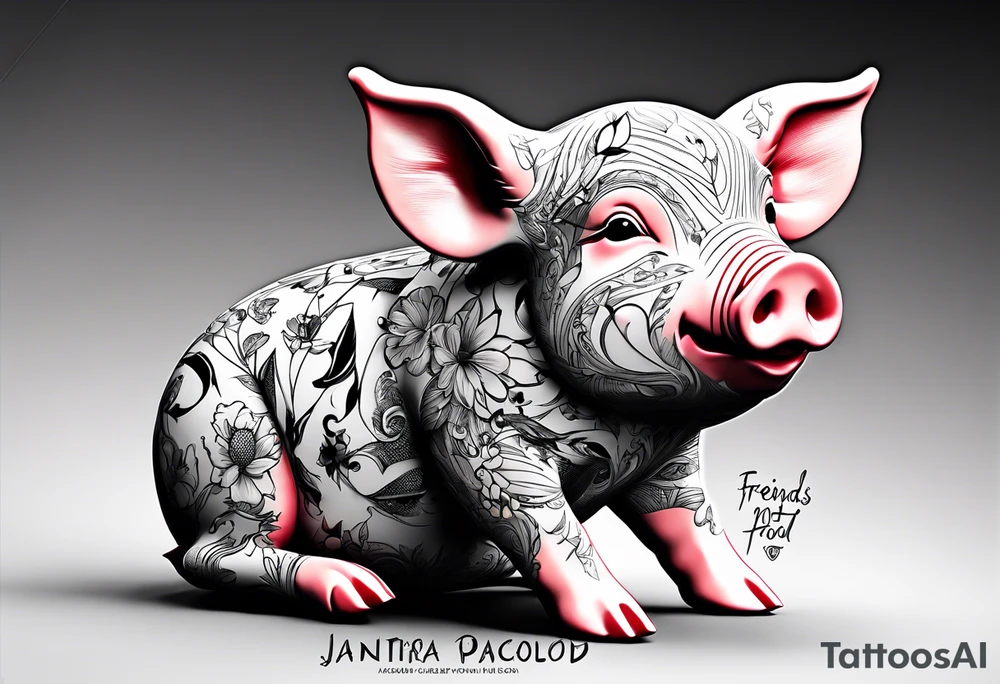 cute piglet.
with text: "friends not food" tattoo idea