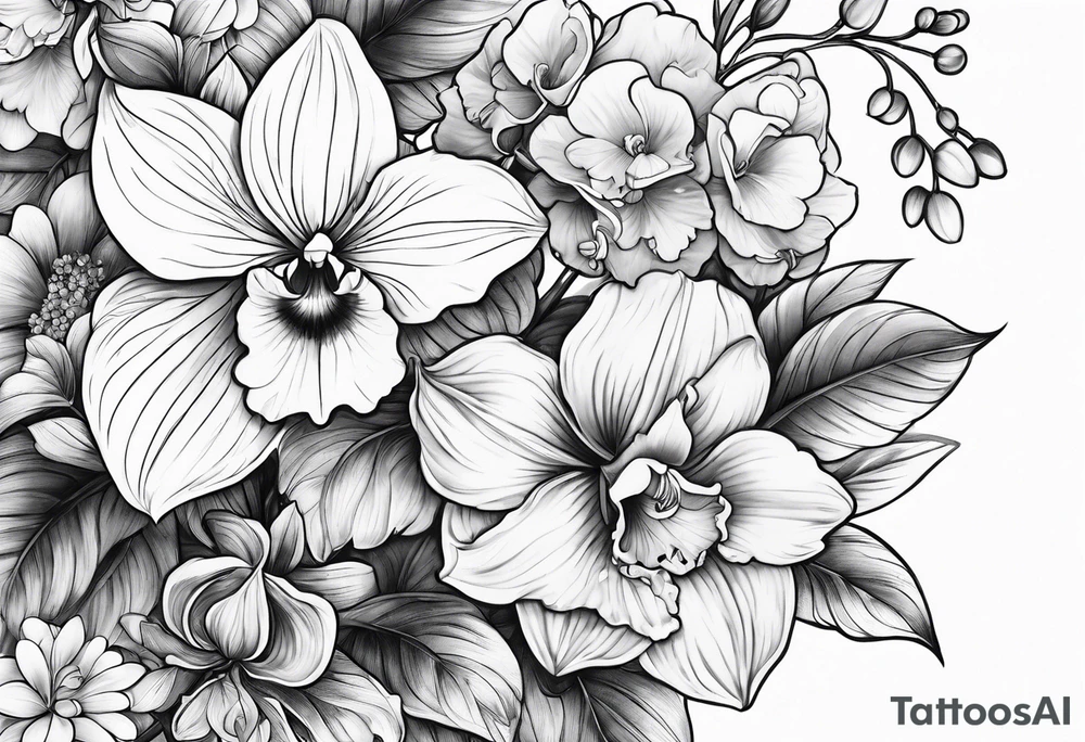 2 inch bouquet with hydrangeas and orchids tattoo idea 2 inch bouquet with hydrangeas and orchids tattoo idea