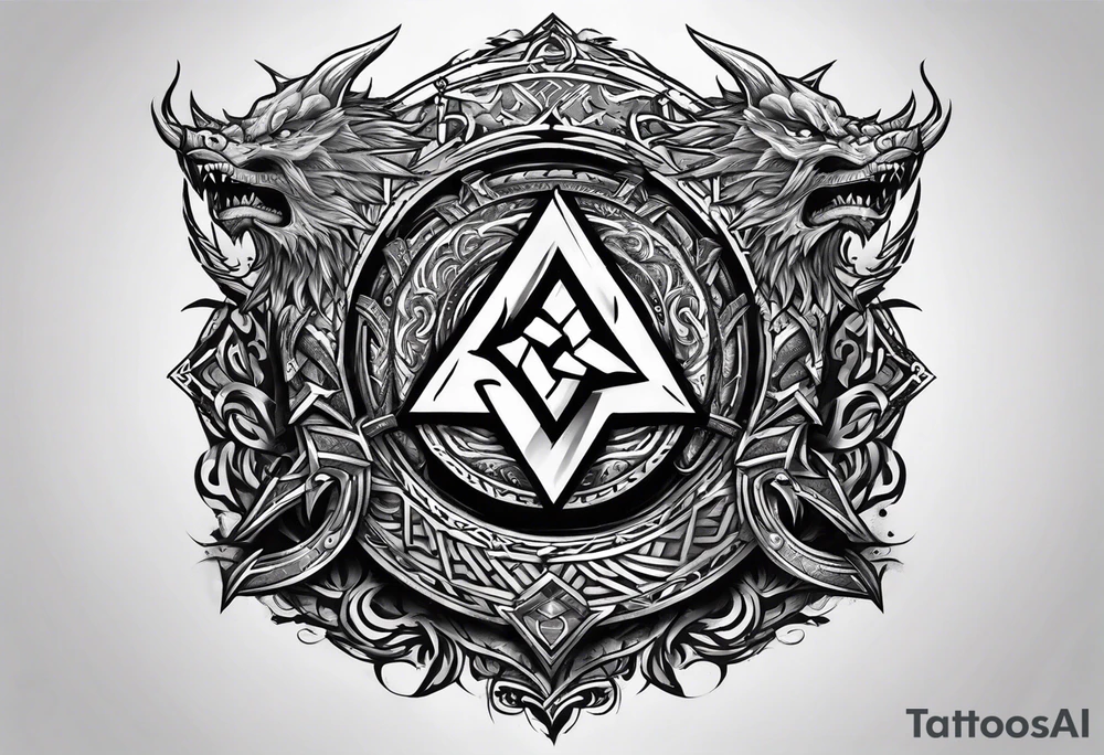 Valhalla sword shield dragon axe Valknut tribal tattoo idea Valhalla sword shield dragon axe Valknut tribal tattoo idea