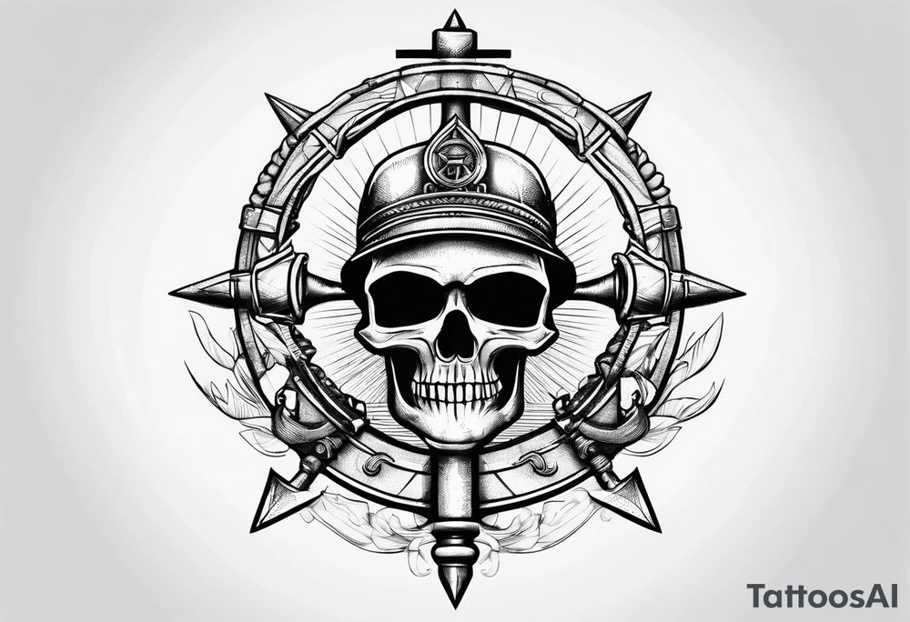 half anchor half helm
simple lines tattoo idea