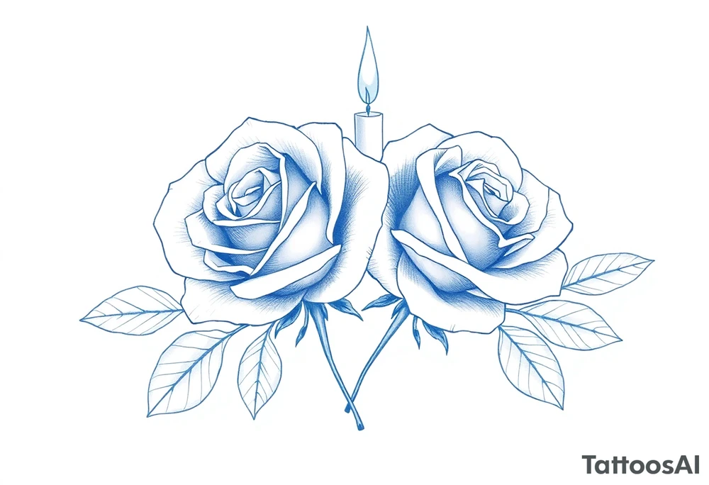 Two roses, short candles, blue tattoo idea