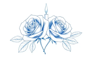 Two roses, short candles, blue tattoo idea