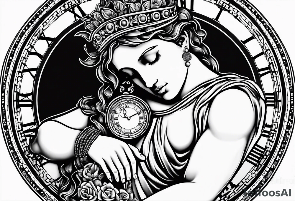 Greek god, timeless clock, rosary tattoo idea