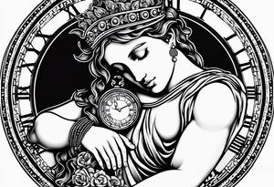 Greek god, timeless clock, rosary tattoo idea