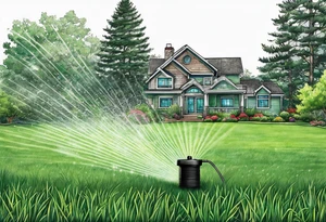 Automatic lawn sprinkler with green grass tattoo idea