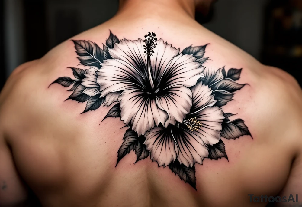 Masculine hibiscus flowers tattoo idea