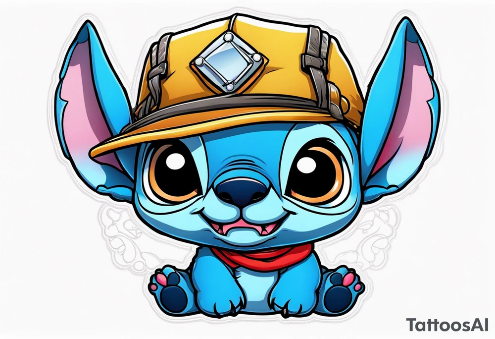 Baby stitch with welding hat tattoo idea