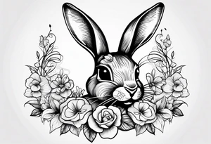Rabbit head and flowers tattoo idea