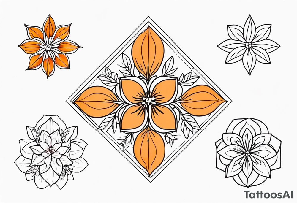 Azaleas and kumquats. Symmetrical diamond shape for sternum. tattoo idea