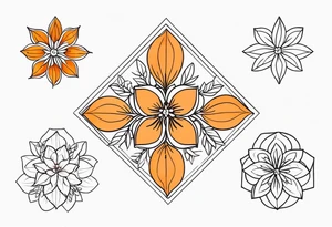 Azaleas and kumquats. Symmetrical diamond shape for sternum. tattoo idea