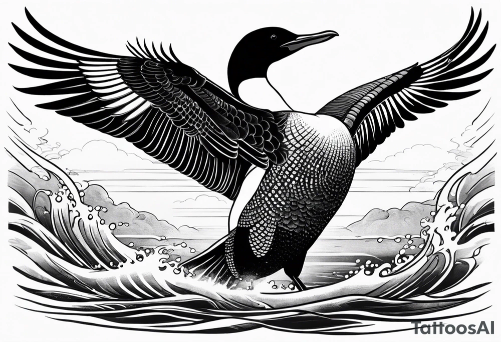 A loon with its wings spread looking badass and tough tattoo idea