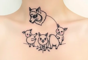 Big bad wolf in a sheep costume hunting 3 little pigs tattoo idea