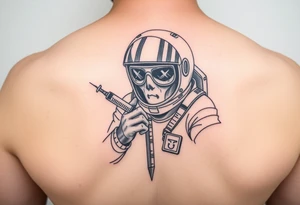 A spaceman junkie with a syringe tattoo idea
