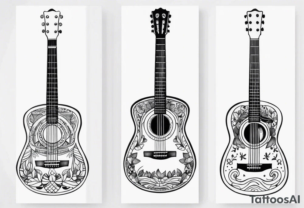 folk guitar on the calf tattoo idea