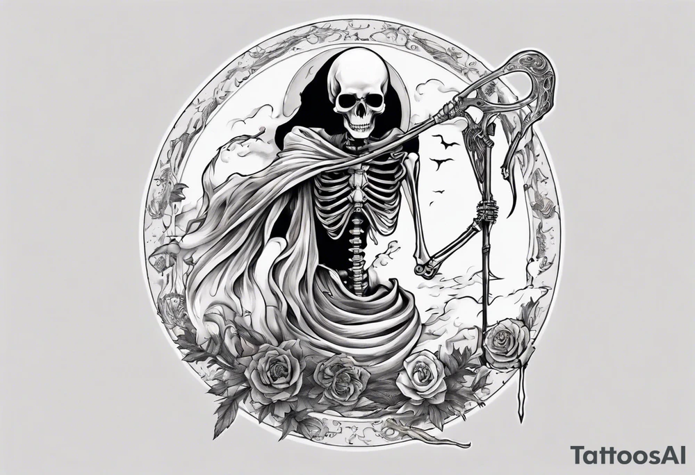 Ying yang death tarot card scythe skeleton tattoo idea