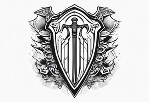 Valhalla sword shield axe 
stairs fog tattoo idea