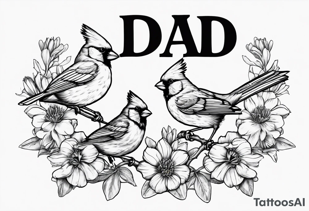 Aster flowers - sea rocket flowers with a cardinal around the words Dad tattoo idea