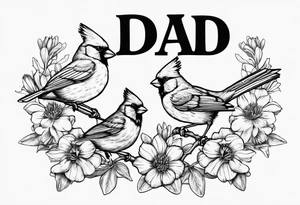 Aster flowers - sea rocket flowers with a cardinal around the words Dad tattoo idea