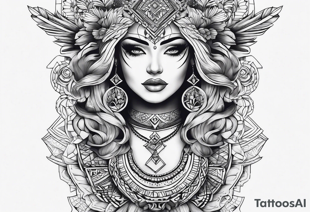 Columbia culture tattoo idea on leg/leg sleeve tattoo idea