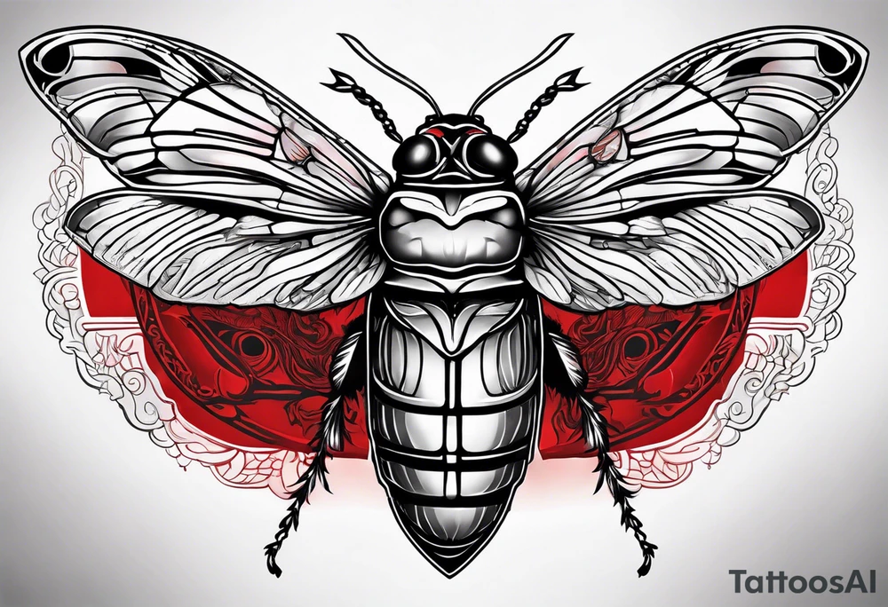 cicada on top of red greek visuals tattoo idea