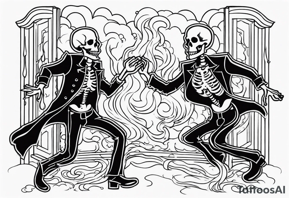 two western skeletons dancing in a burning room tattoo idea two western skeletons dancing in a burning room tattoo idea