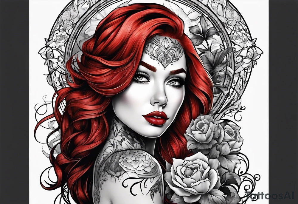 Busty Red haired woman with black haired bearded man tattoo idea