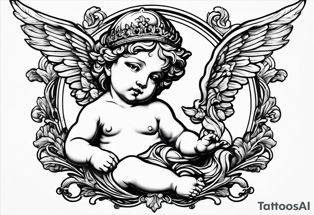 Flying Cherub renaissance style tattoo idea