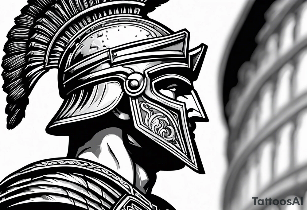 Side profile of spartan soilder looking left at Roman colosseum tattoo idea