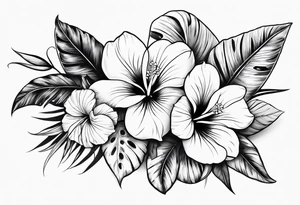 Hawaiian flowers in a straight line with words in middle tattoo idea