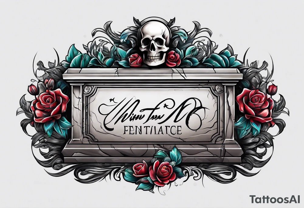 Arm emerging from grave. 
MIW Reincarnate written on gravestone tattoo idea