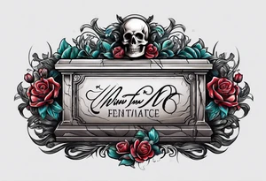 Arm emerging from grave. 
MIW Reincarnate written on gravestone tattoo idea