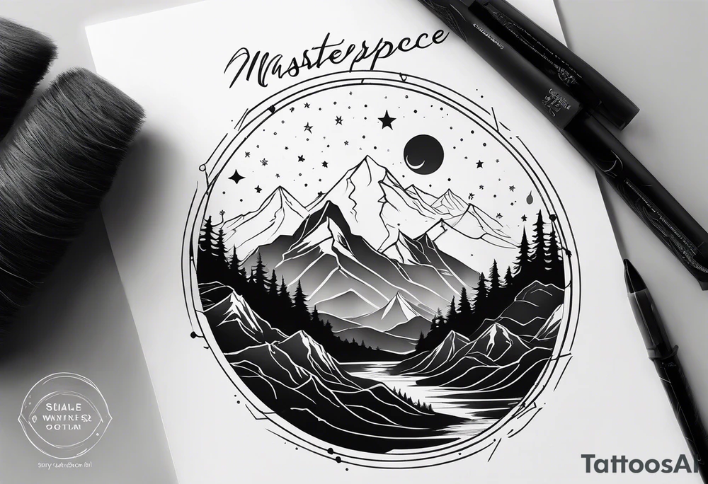 Simple constellation lines over mountain range tattoo idea