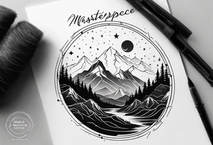 Simple constellation lines over mountain range tattoo idea