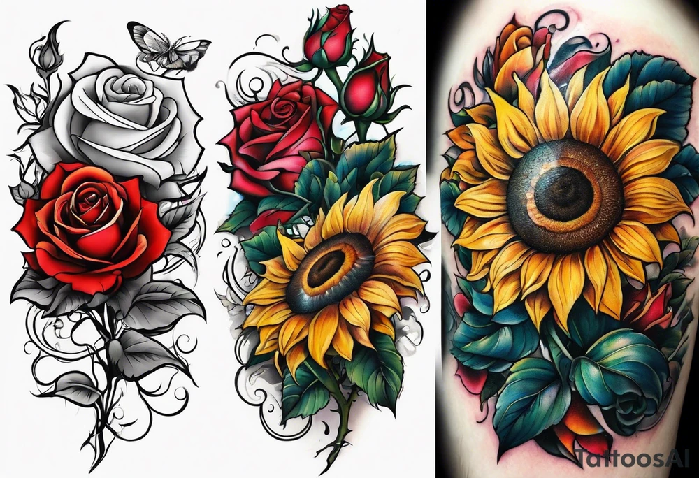 flower rose , sunflower, animal tattoo idea