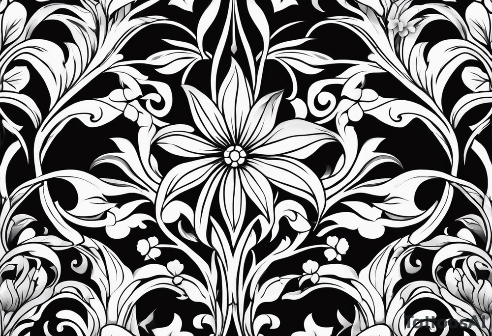 vertical and tall flower vine with shapes tattoo idea