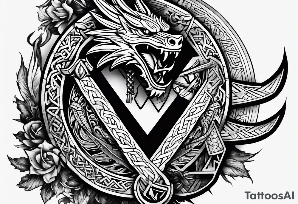 Valhalla valknut sword axe Dragon tattoo idea