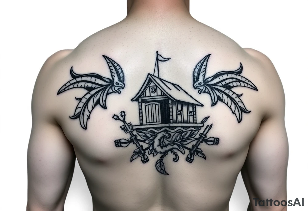 Polynesian tribal noah’s ark tattoo chest piece tattoo idea