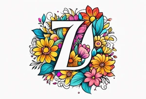 The number seven surrounded by colorful flowers tattoo idea